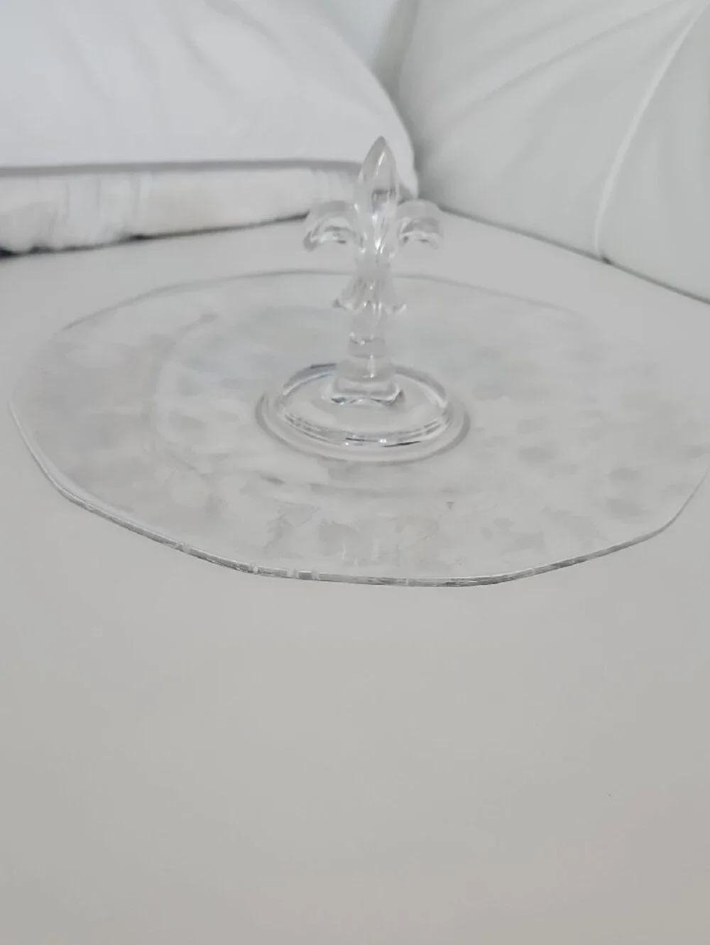 Vintage Fostoria Crystal Serving Tray With Fleur-de-Lis Handle